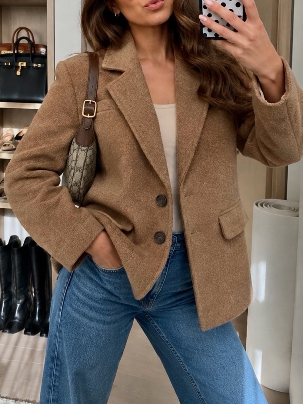 Light brown woven oversized blazer - Picture 1 of 6